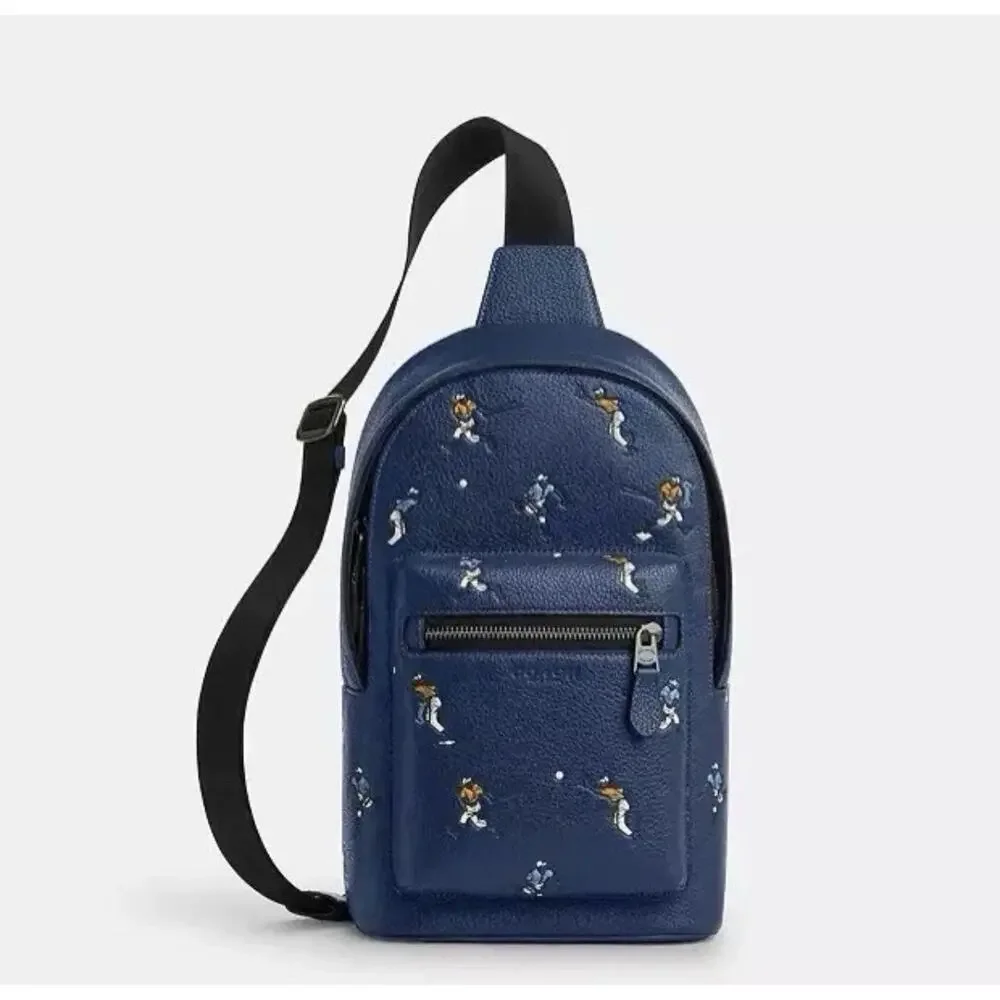 NWT Coach Men’s West Backpack With Baseball Print CAX48 Deep Blue Multi